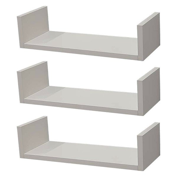 Kit 3 Prateleiras U 50 x 10cm Branca Suporte Invisível