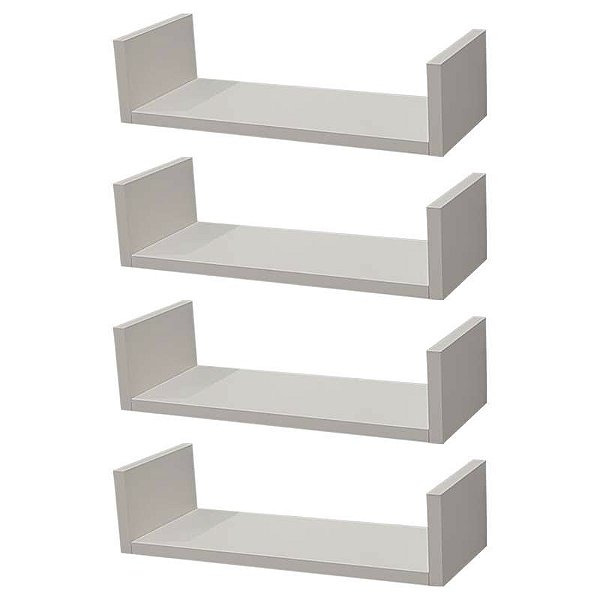 Kit 4 Prateleiras U 50 x 10cm Branca Suporte Invisível