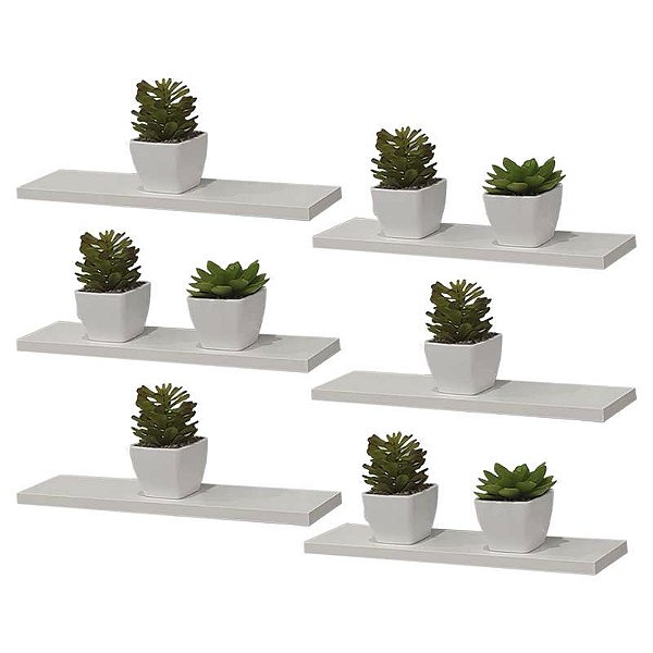 Kit 6 Prateleiras 50 x 10cm Branca Suporte Invisível