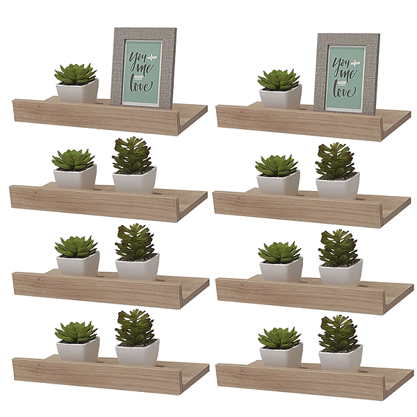 Kit 8 Prateleiras Porta Quadros 50 x 10cm Carvalho Suporte Invisível