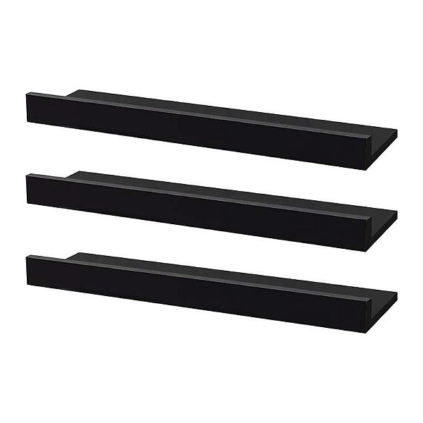 Kit 3 Prateleiras Porta Quadros 50 x 10cm Preta Suporte Invisível