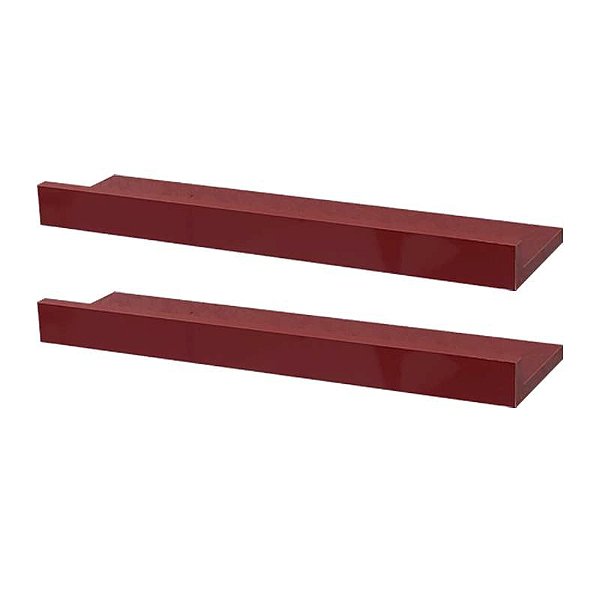 Kit 2 Prateleiras Porta Quadros 50 x 10cm Vermelha Suporte Invisível