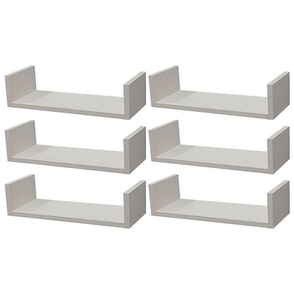 Kit 6 Prateleiras U 50 x 15cm Branca Suporte Invisível