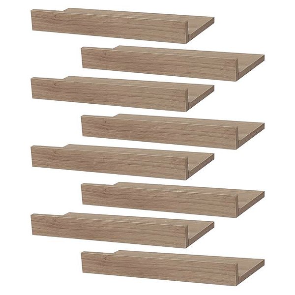 Kit 8 Prateleiras Porta Quadros 50 x 15cm Carvalho Suporte Invisível