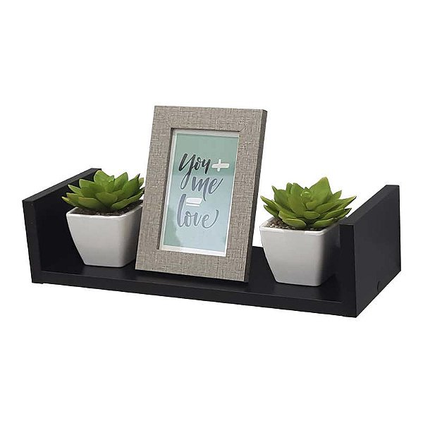 Prateleira U 50 x 15cm Preta Suporte Invisível