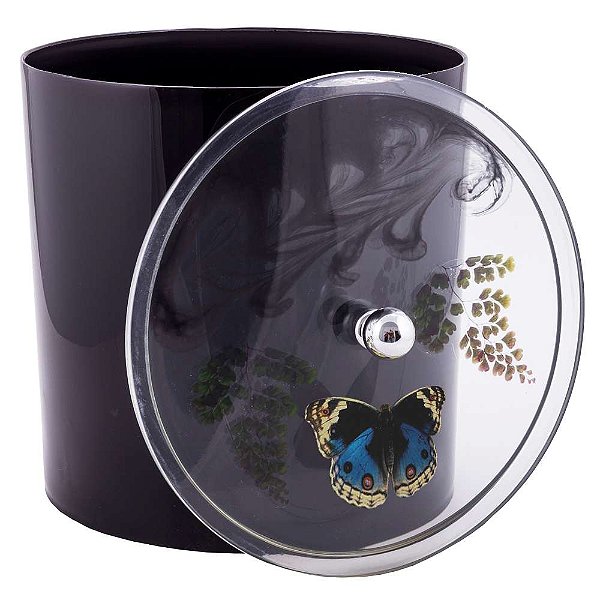 Lixeira Decorada Preto com Borboleta Azul Escuro