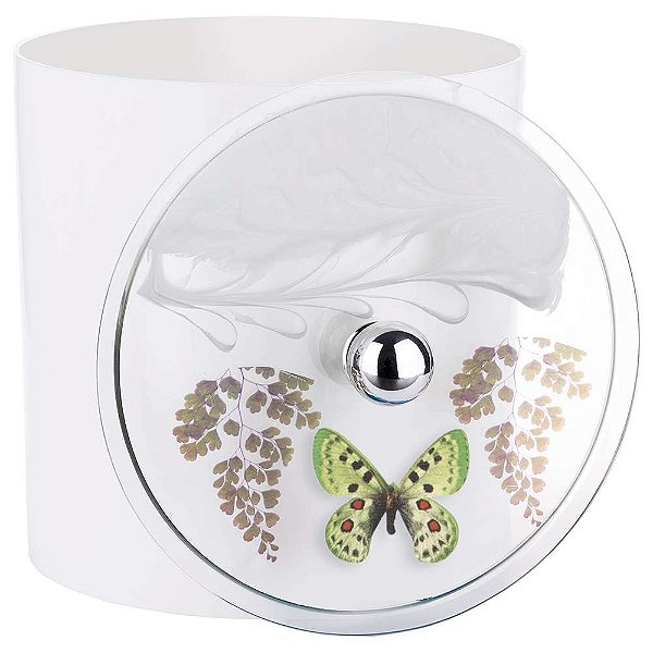 Lixeira Decorada Branco com Borboleta Verde