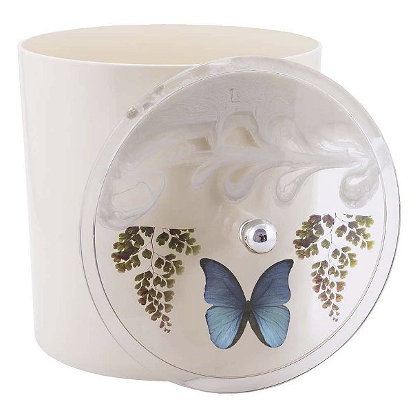 Lixeira Decorada Bege com Borboleta Azul