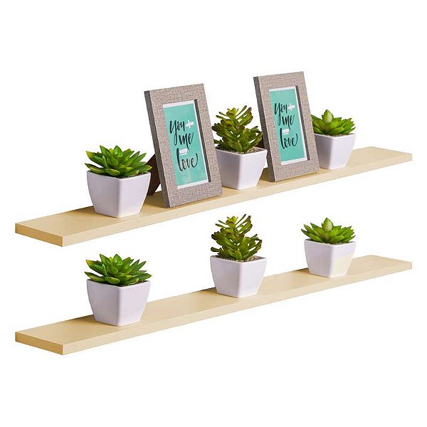 Kit 2 Prateleiras 80 x 15cm Bege Claro Suporte Invisível