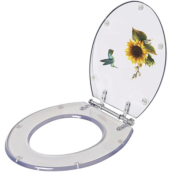 Tampa de vaso Acrílico Decorado Girassol Beija Flor 6lpf
