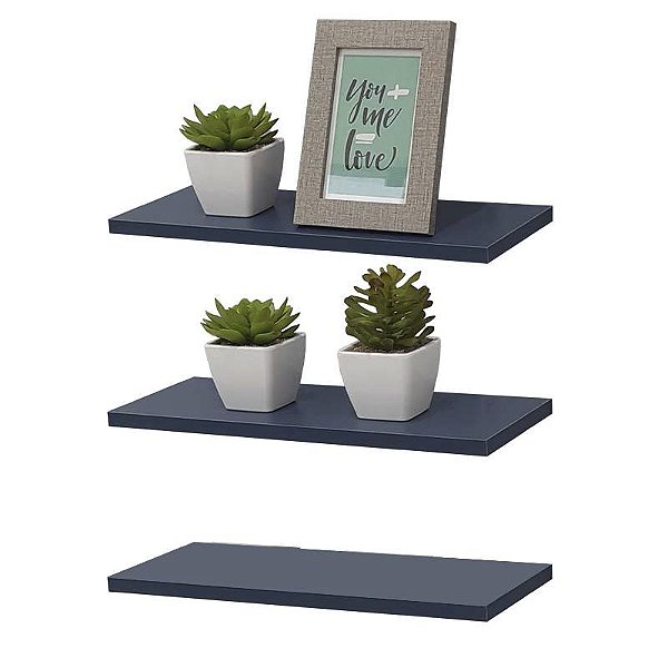 Kit 3 Prateleiras 90 x 10cm azul Suporte Invisível