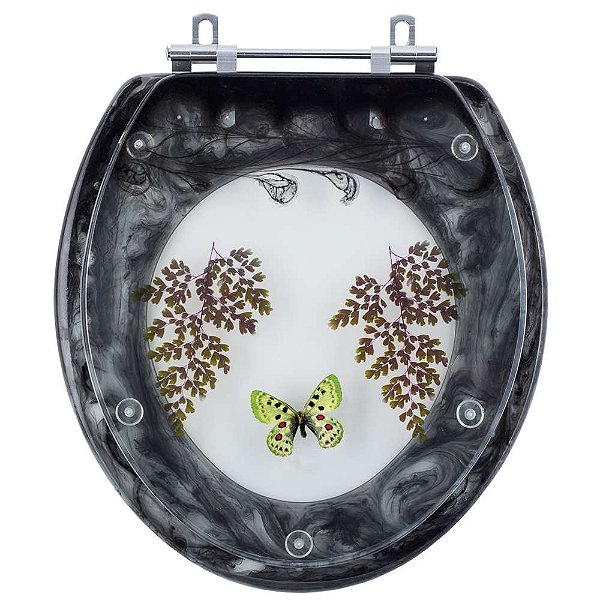 Tampa para Vaso Deca Convencional Preto com Borboleta Verde