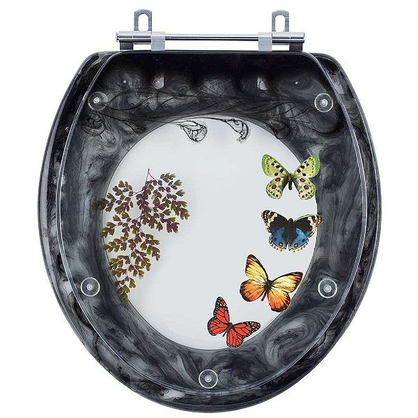 Tampa para Vaso Deca Convencional Preto com 4 Borboletas