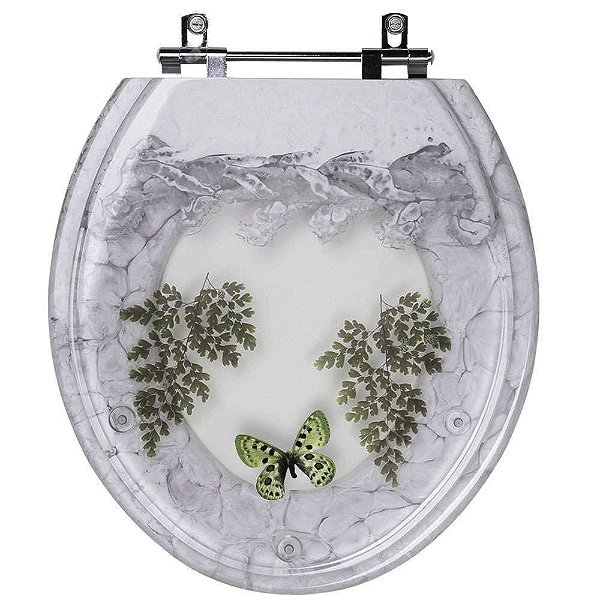 Tampa para Vaso Deca Convencional Branco com Borboleta Verde