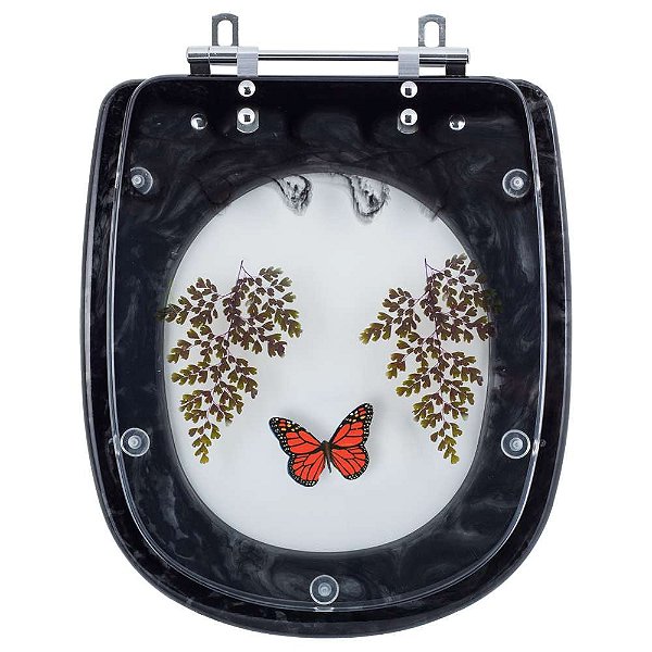 Tampa para Vaso Icasa Sabatini Preto com Borboleta Vermelha