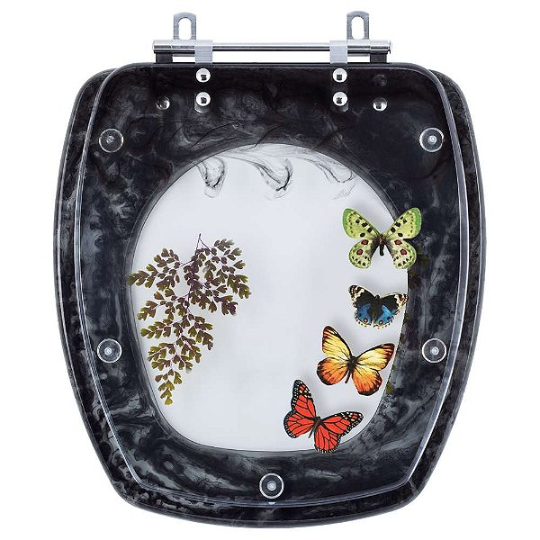 Tampa para Vaso Incepa Thema Preto com 4 Borboletas