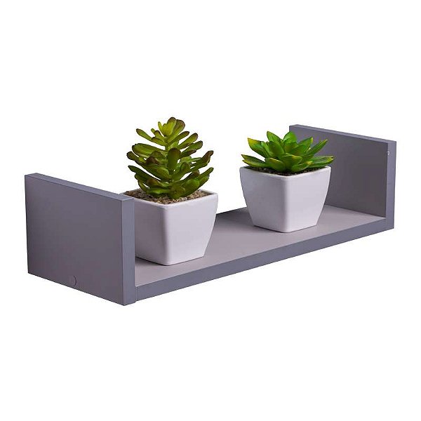 Prateleira U 30 x 10cm Cinza Claro Suporte Invisível