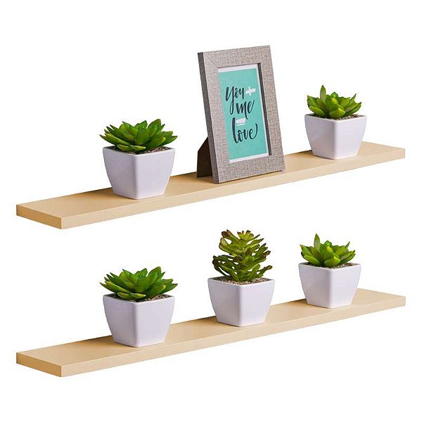 Kit 2 Prateleiras 70 x 10cm Bege Claro Suporte Invisível