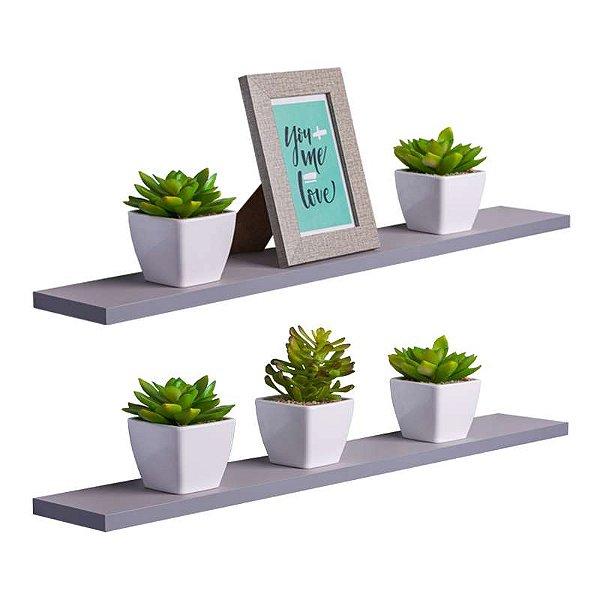 Kit 2 Prateleiras 70 x 15cm Cinza Claro Suporte Invisível