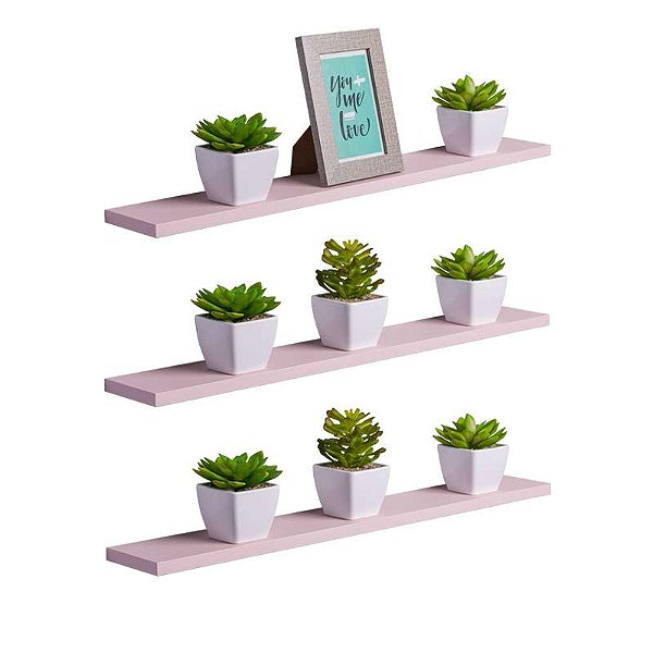 Kit 3 Prateleiras 70 x 10cm Rosa Claro Suporte Invisível