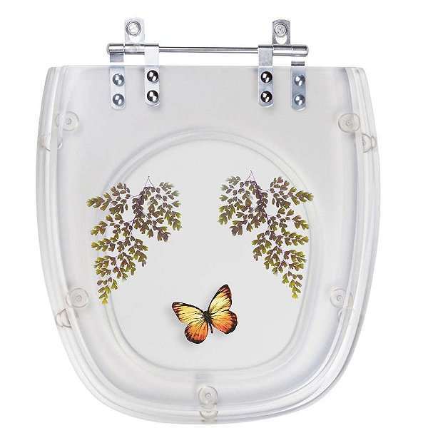 Assento Sanitário Poliester Thema Decorado Transparente Borboleta Amarela