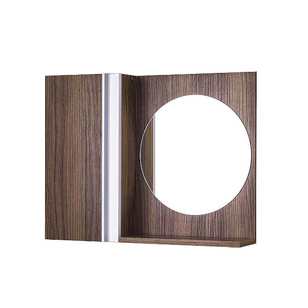 Armário para Banheiro com Espelho Redondo Nogal Barra Vertical