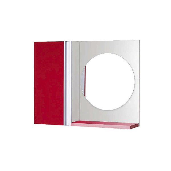 Armário para Banheiro com Espelho Redondo Vermelho Barra Vertical