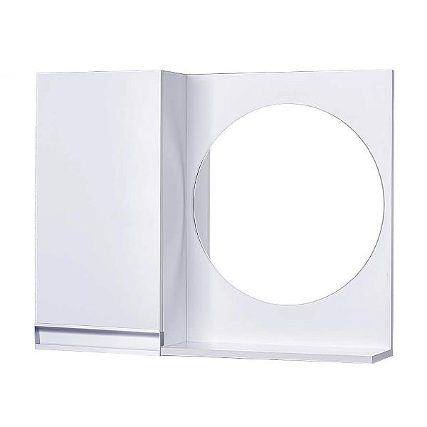 Armário para Banheiro com Espelho Redondo Branco com Puxador de Metal