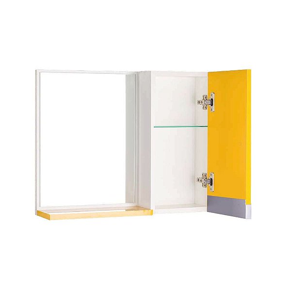 Espelho para Banheiro com Armário Amarelo Puxador Metal