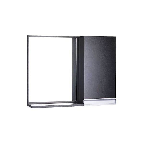 Espelho para Banheiro com Armário Preto Puxador Metal