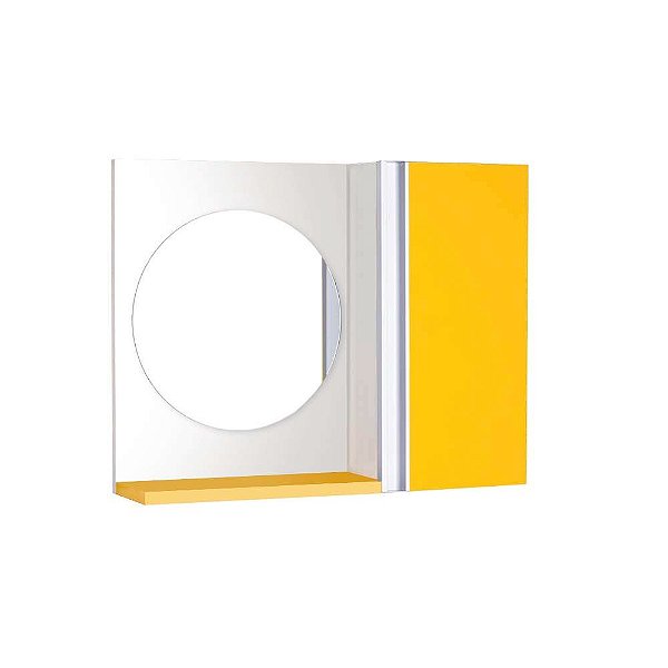 Espelho Redondo para Banheiro com Armário Amarelo com Barra Vertical