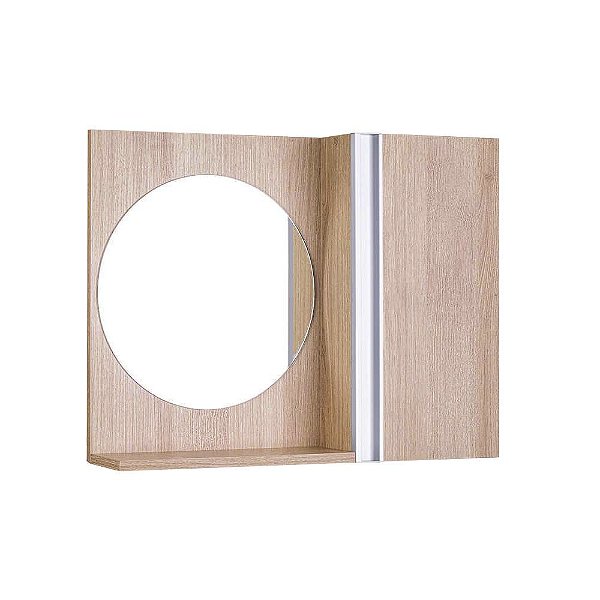 Espelho Redondo para Banheiro com Armário Carvalho com Barra Vertical