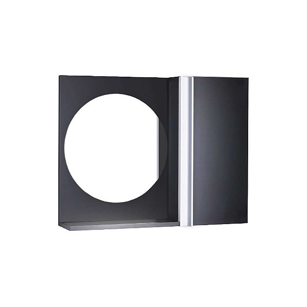 Espelho Redondo para Banheiro com Armário Preto com Barra Vertical