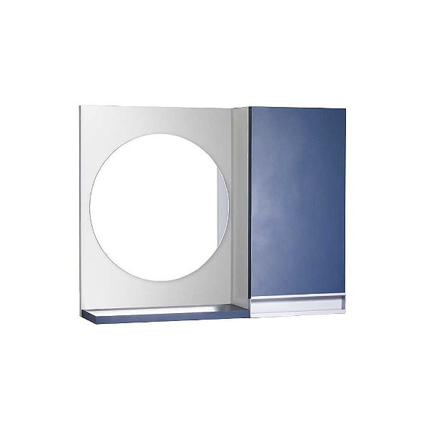 Espelho Redondo para Banheiro com Armário Azul com Puxador de Metal