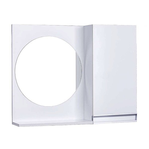 Espelho Redondo para Banheiro com Armário Branco com Puxador de Metal