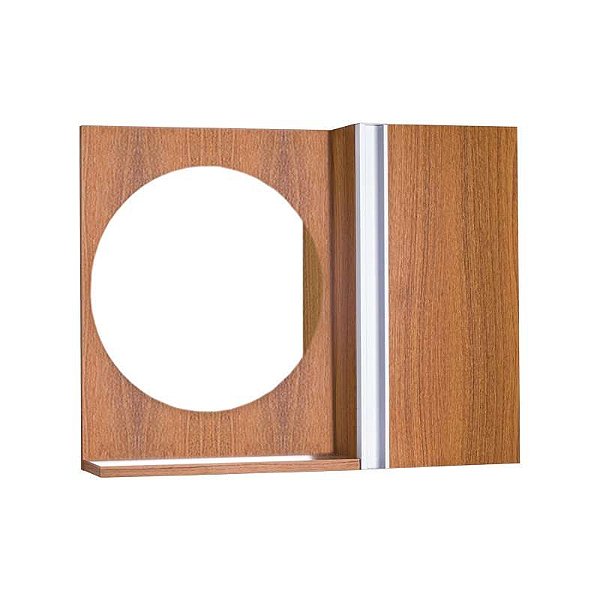 Espelho Redondo para Banheiro com Armário Freijó com Barra Vertical