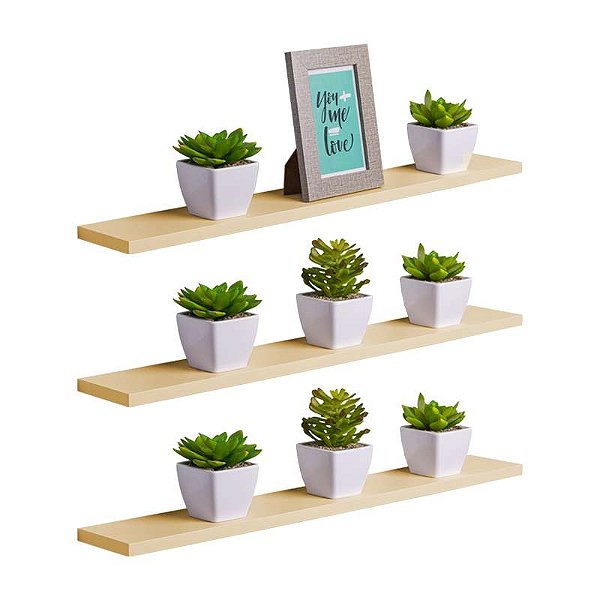 Kit 3 Prateleiras 70 x 20cm Bege Claro Suporte Invisível