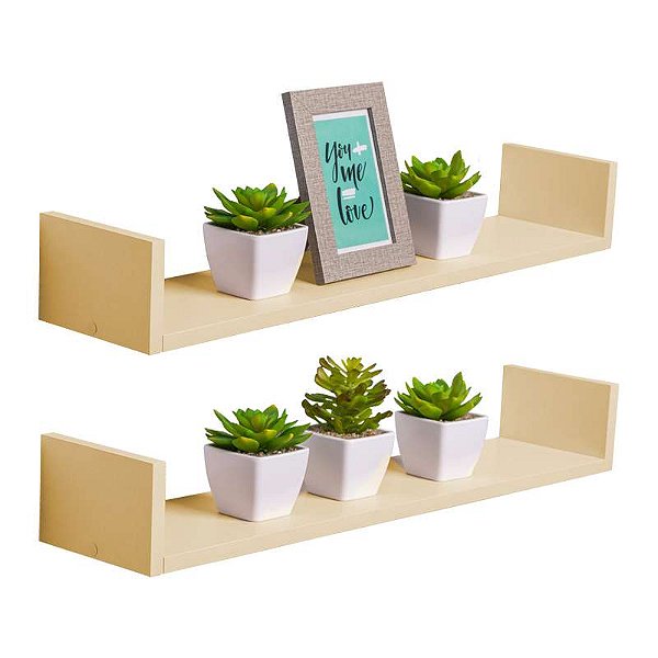 Kit 2 Prateleiras U 80 x 10cm Bege Claro Suporte Invisível