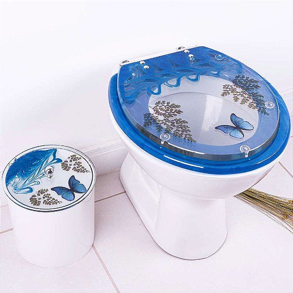 Tampa De Vaso E Lixeira Decorada Borboleta Azul Claro