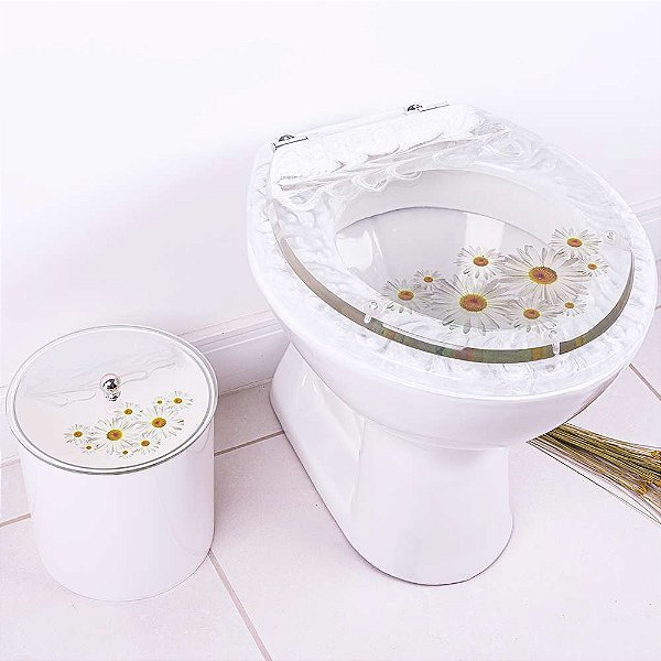 Tampa De Vaso Decorada Com Margarida E Lixeira Decorada - Lançamento