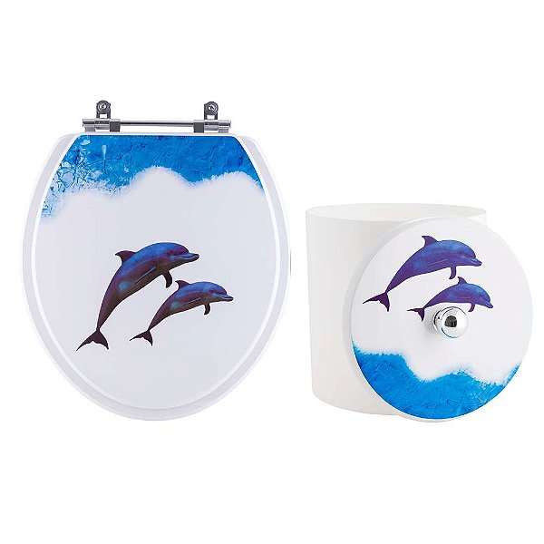 Tampa De Vaso Sanitário E Lixeira Decorado Golfinho