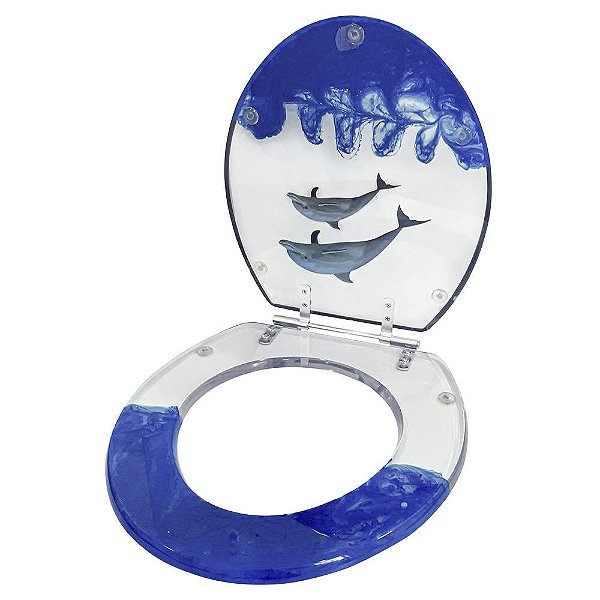 Tampa De Vaso Sanitário Decorada Azul Com Golfinho