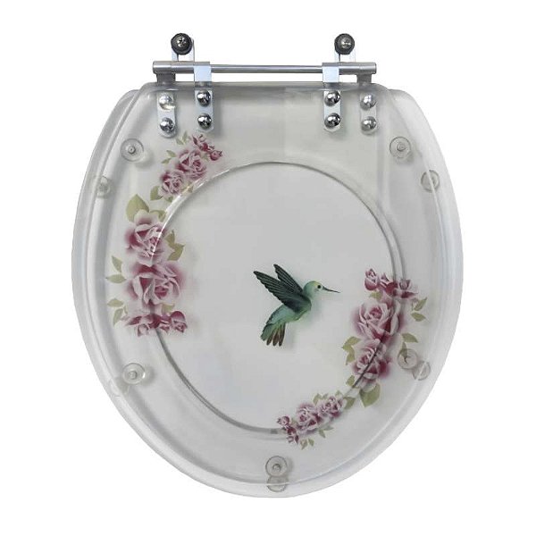 Tampa De Vaso Oval Decorada Beija Flor E Flores Transparente