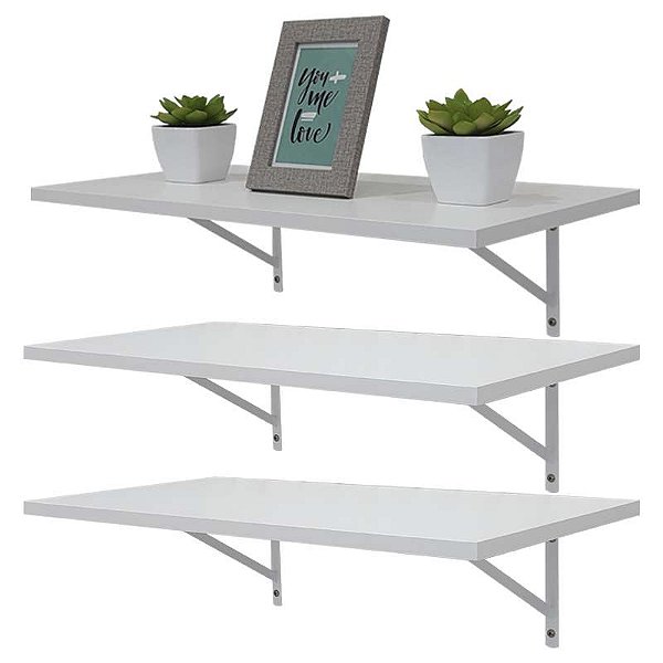 Kit Com 3 Prateleiras Brancas 40x20 Com Suporte Mão Francesa