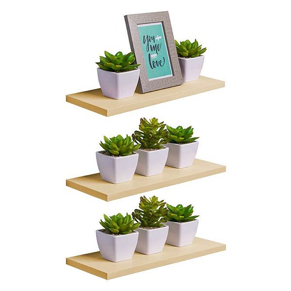 Kit 3 Prateleiras 40 x 10cm Bege Claro Suporte Invisível