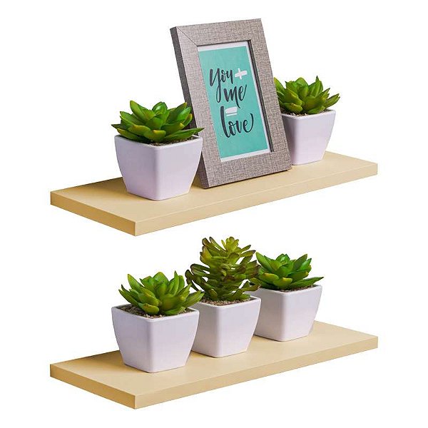 Kit 2 Prateleiras 40 x 15cm Bege Claro Suporte Invisível