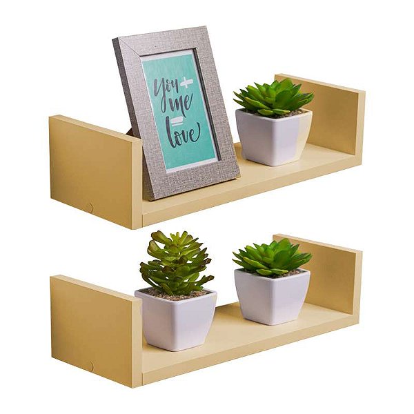 Kit 2 Prateleiras U 40 x 15cm Bege Claro Suporte Invisível