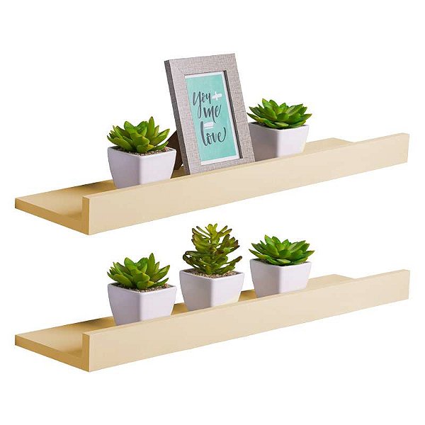 Kit 2 Prateleiras Porta Quadros 100 x 15cm Bege Claro Suporte Invisível