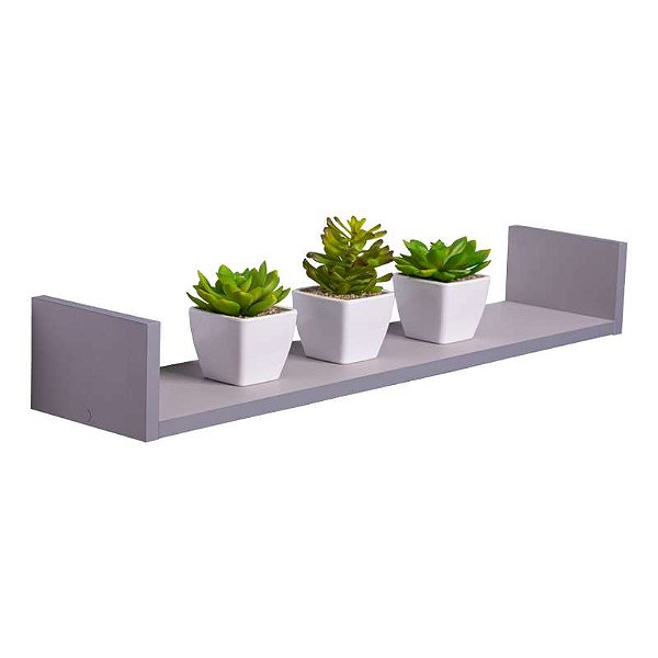Prateleira U 100 x 10cm Cinza Claro Suporte Invisível