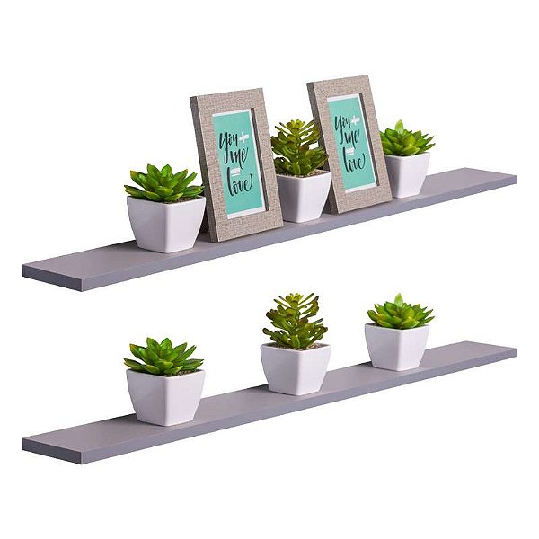 Kit 2 Prateleiras 100 x 15cm Cinza Claro Suporte Invisível